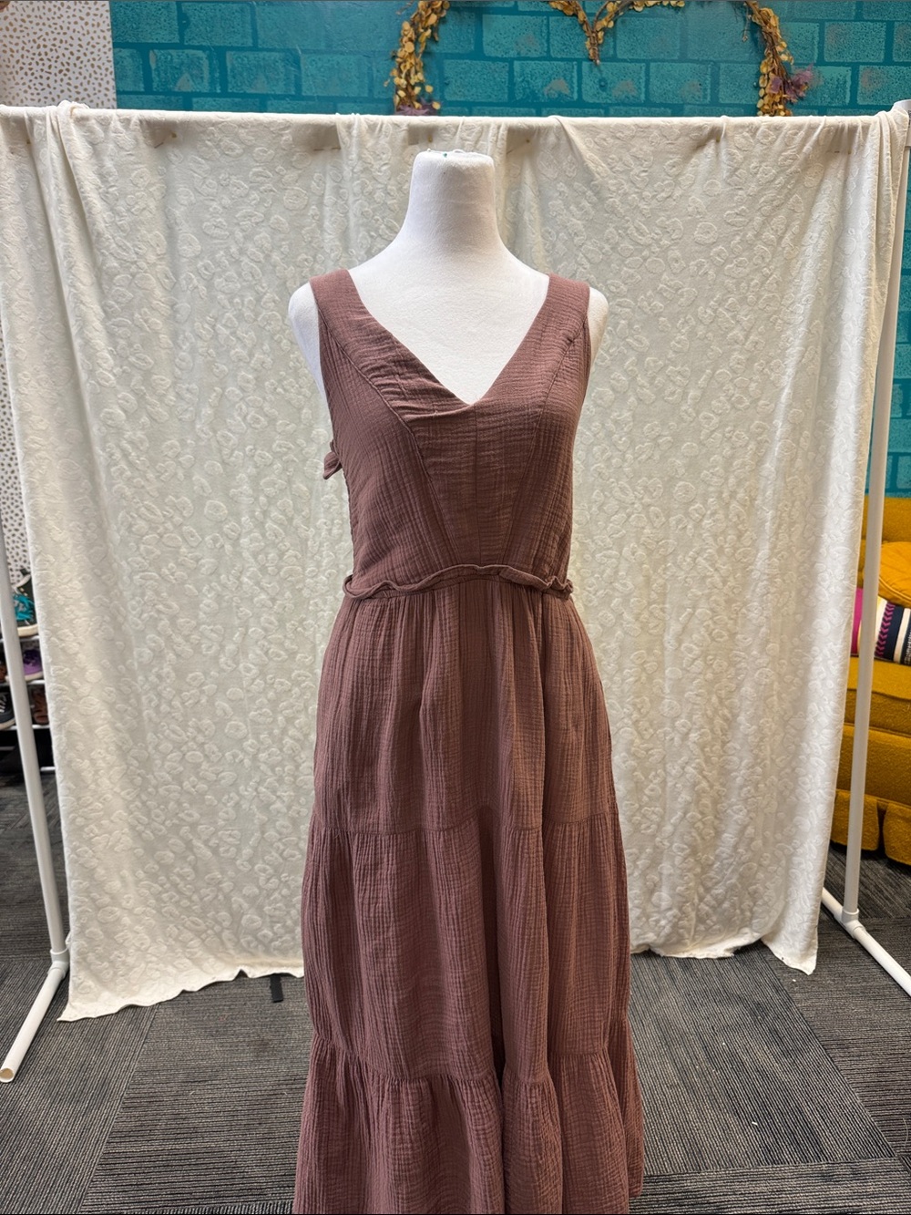 Sleeveless V-Neck Tiered Maxi Dress in Dusty Rose